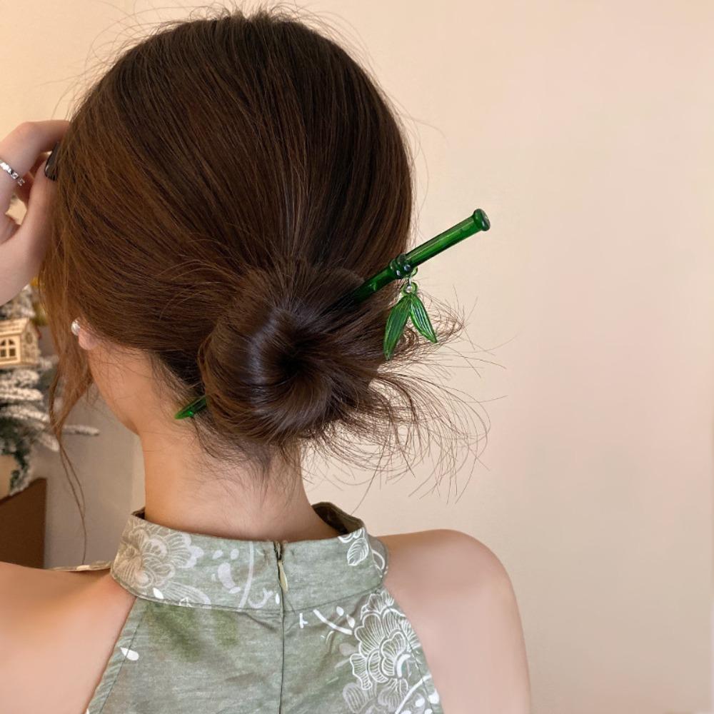 Bamboo Leaf Chopstick Hairpin Chinese Style Hair Clip Simple Hair Stick  for Women