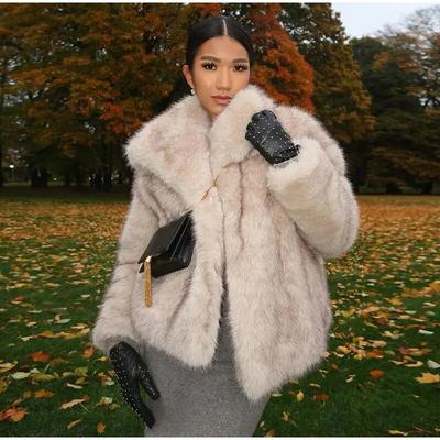 Женское теплое пушистое пальто из искусственного меха, женское повседневное толстое пальто с отложным воротником и длинными рукавами, женская винтажная уличная верхняя одежда 2023