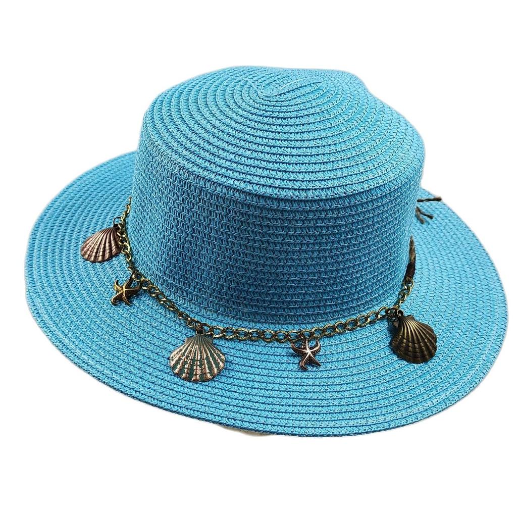 Flat Top Straw Hat Belt Accessories Leisure Summer Sunscreen Hat Women's Fashionable Beach Boater Hat Gifts 2023