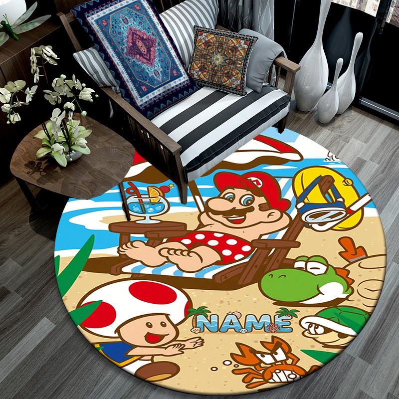 Custom Name,Mario pattern round rug,Carpet Rug for Living Room Bedroom Playroom ,Non-slip Floor Mat,Holiday Gifts and Birthday Gifts.