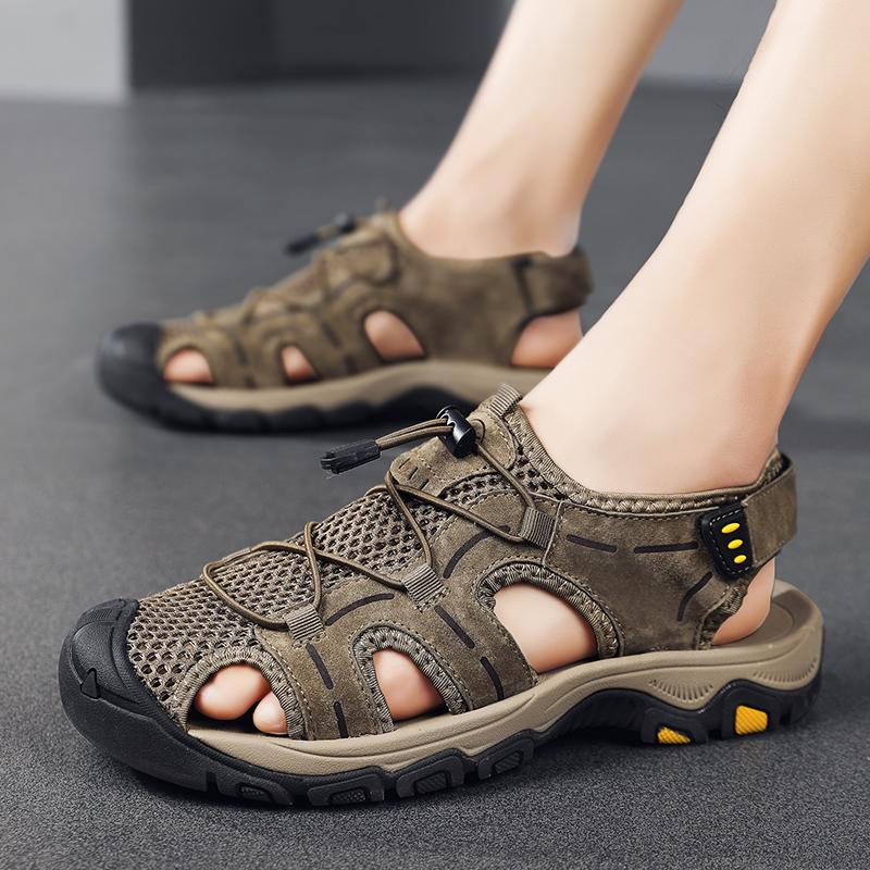 Fashion Summer Men Sandals Genuine Leather Mens Casual Shoes Outdoor Men Leather Sandals for Men Beach Shoes Roman Mens Shoes 46