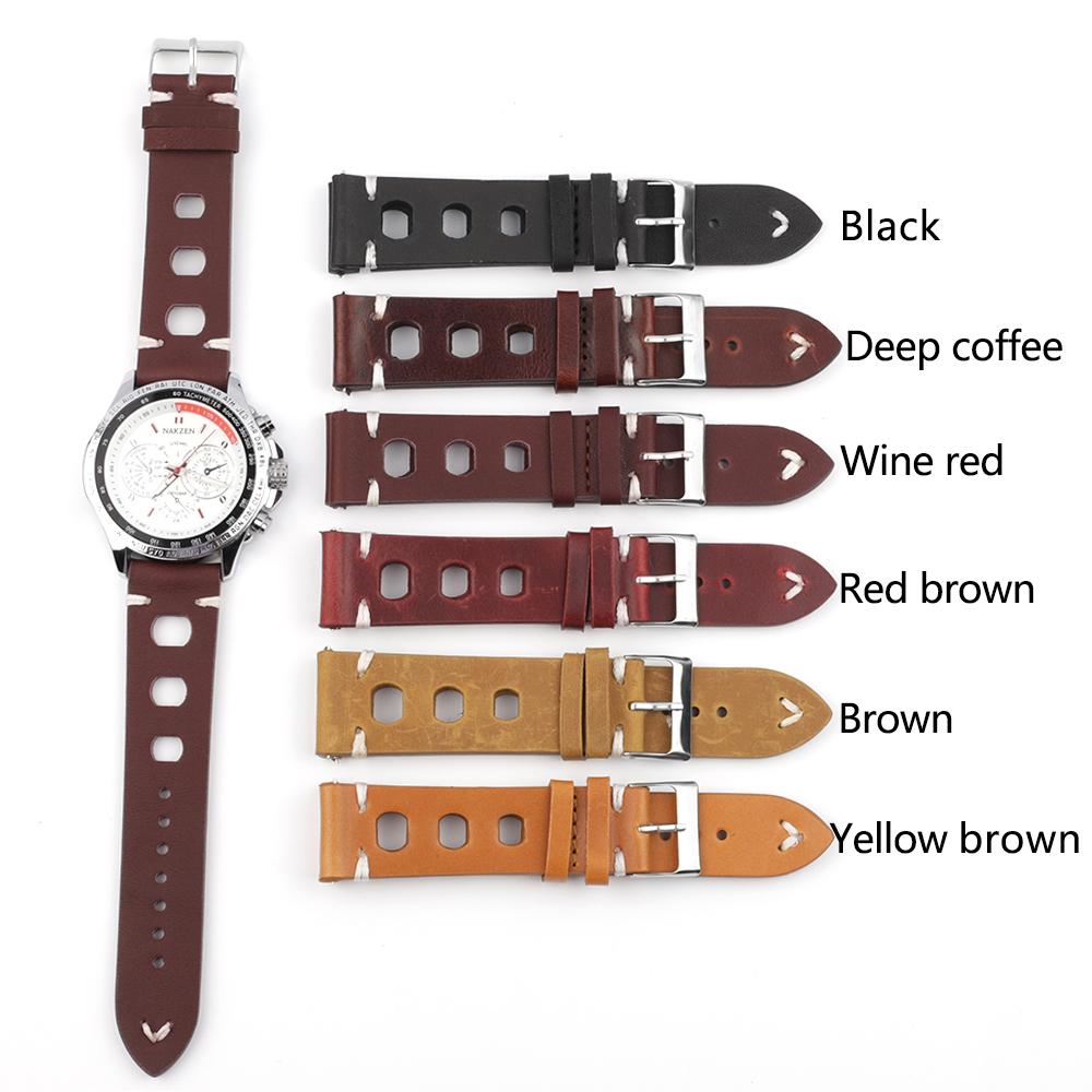 Vintage Leather Watch Strap 18mm 20mm 22mm 24mm Breathable Hole Hand Stitching Watchband for Men Women Replacement Wrist Belt