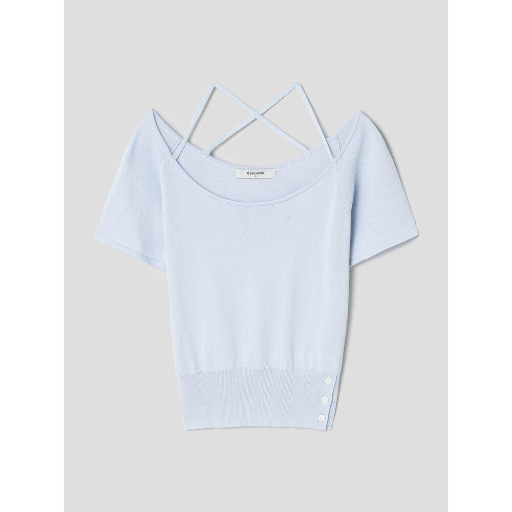 8SECONDS Scoop Neck Strap Short Sleeve Pullover Sky Blue