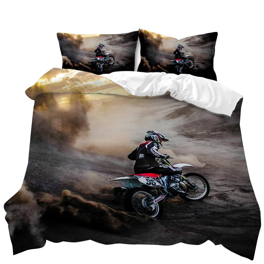 Комплект пододеяльников для мотоциклов, пододеяльник для гоночного мотоцикла, мототехника, экстремальный спорт, мягкий полиэстер, пододеяльник размера Queen