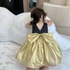 Лето 2023 года, вечернее платье черного и золотого цвета для девочек, детская одежда принцессы с галстуком-бабочкой, платье для выступлений с открытой спиной, жилет с бисером, платья