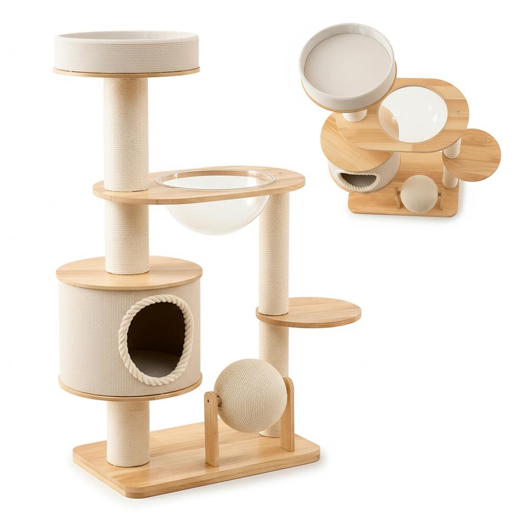 Multifunctional Cat Climbing Frame with Jumping Platform Integrated Cat Nest Scratching Post Breathable Pet House for Indoor Cat