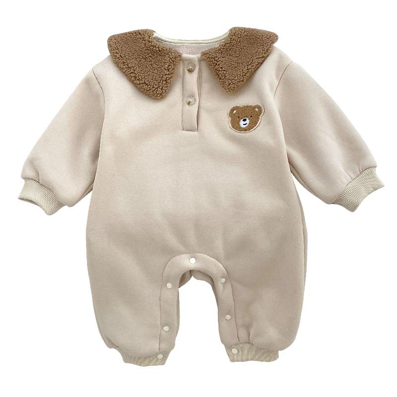 Зимний комбинезон для малышей из овечьей шерсти, детский комбинезон с медведем, утепленная одежда для маленьких мальчиков и девочек, наряд для малышей, комбинезон для младенцев
