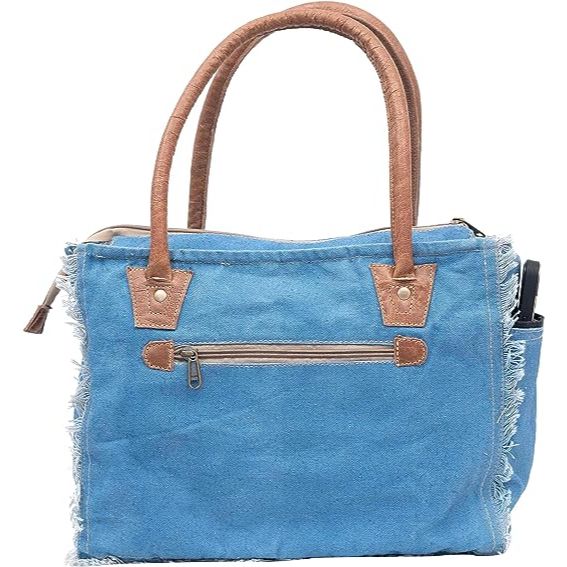 Сумки Sel De Mer Ручная сумка из переработанного холста Большая сумка из переработанного холста и воловьей кожи Сияющая кожаная сумка из переработанного холста