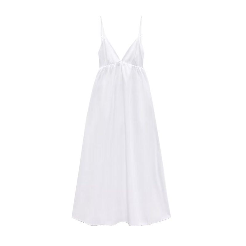 Spring New Arrival White Suspender Dinner Suit Sexy V-neck Trench Coat Midi Skirt Dress 3182210