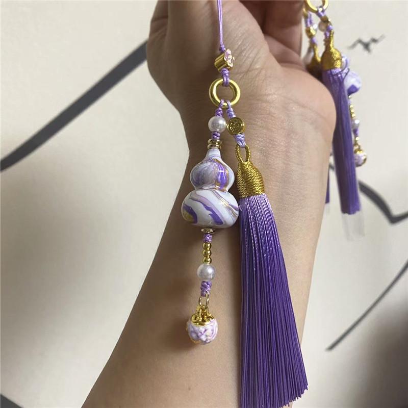 Lingyin Fulu Xiangling Purple Gradual Change Floating Paint Gourd Pearl Bell Pendant Bag Trailer Hanging Scenic Merchandise
