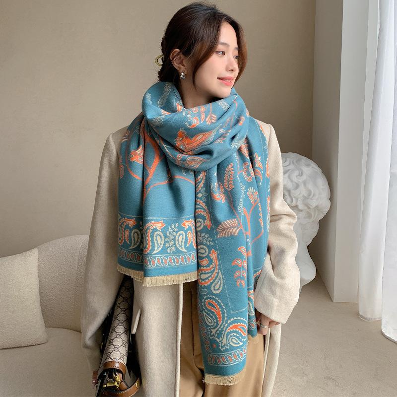 New Imitation Cashmere Scarf for Women Ethnic Style Cashew Flower Thickened Scarf Widened Warm Shawl