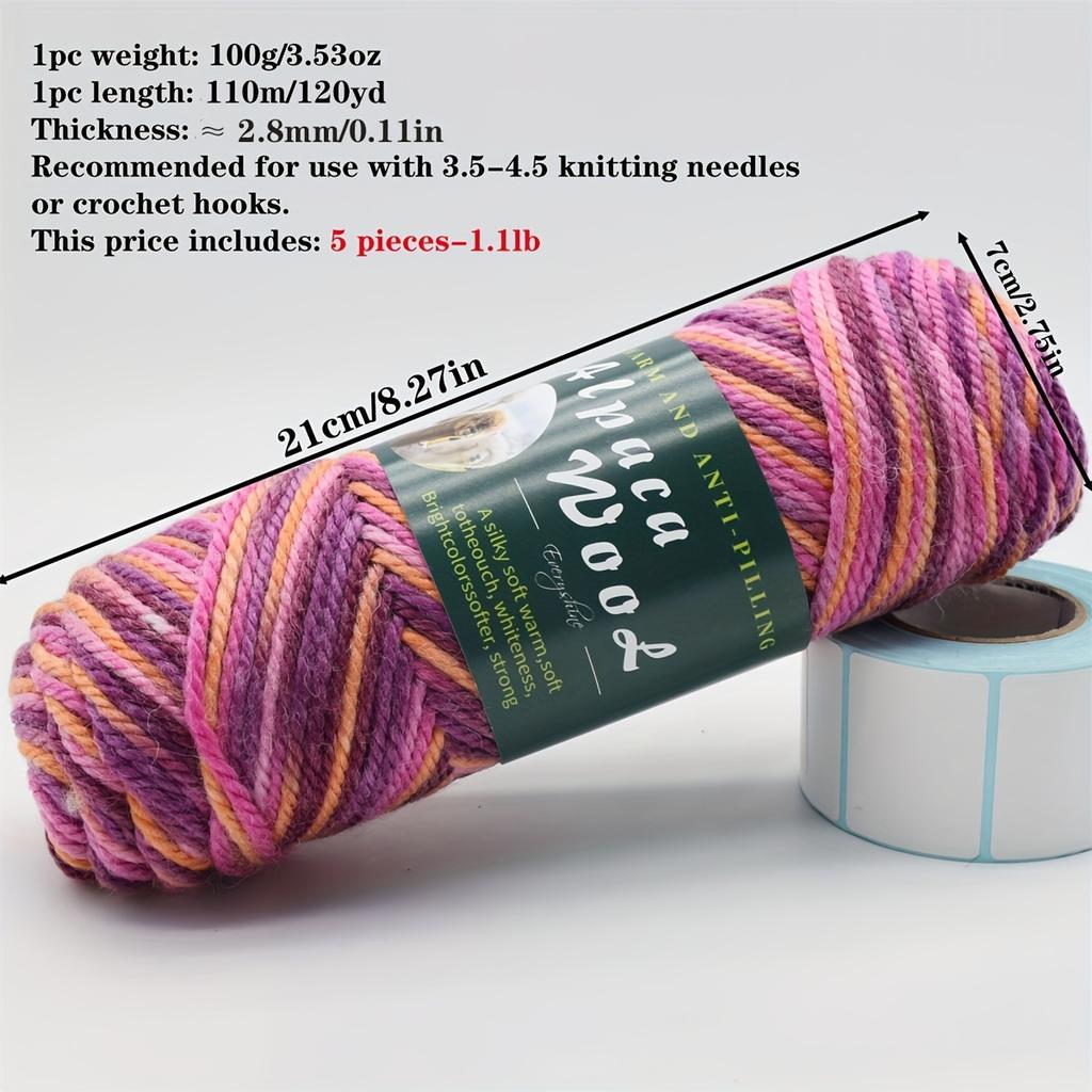 5 шт. Пряжа из смеси альпаки, мягкая, общий вес 1,1 фунта - Идеально подходит для свитеров средней толщины (2.8mm) | Идеально для спиц 3,5-4,5 мм