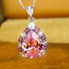 Luxury Crystal Big Pink Water Drop Pendant Necklace for Women Cute Wedding Jewelry