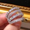 Huitan Sparkling Female Rings Multi-layers Cubic Zirconia Luxury Wedding Band Accessories Fashionable Party Jewelry for Women