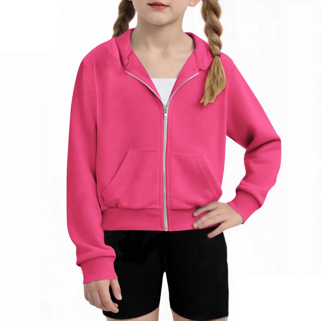 Children's Fashion Solid Color Long Sleeved Hooded Sweatshirt, Girls' Hoodie Jacket