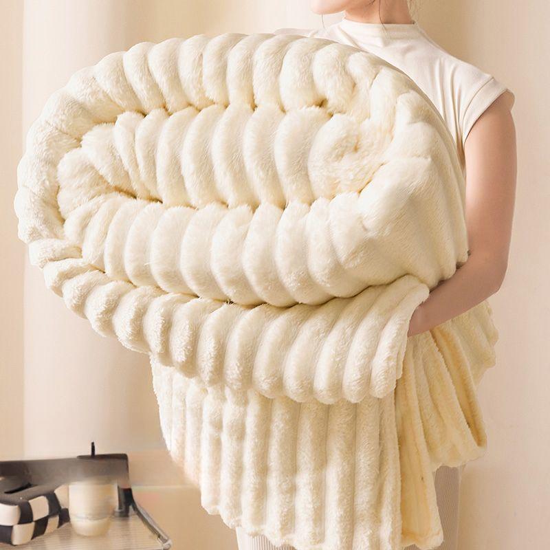 Ультрамягкий плед из искусственного кроличьего меха, теплый плюшевый полосатый плед, кондиционирующее одеяло, многофункциональное покрывало на диван