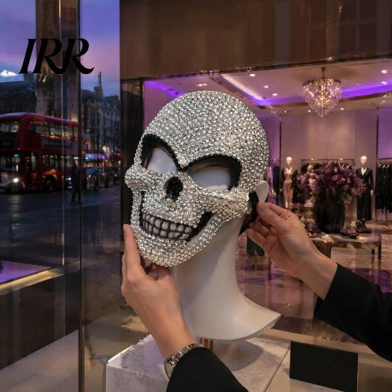 Rhinestone Skull Halloween Mask Sparkling Rhinestones Mask, 3D Comfortable Full Face Bling for Adult Cosplay Parties & Haunted House Props Adjustable