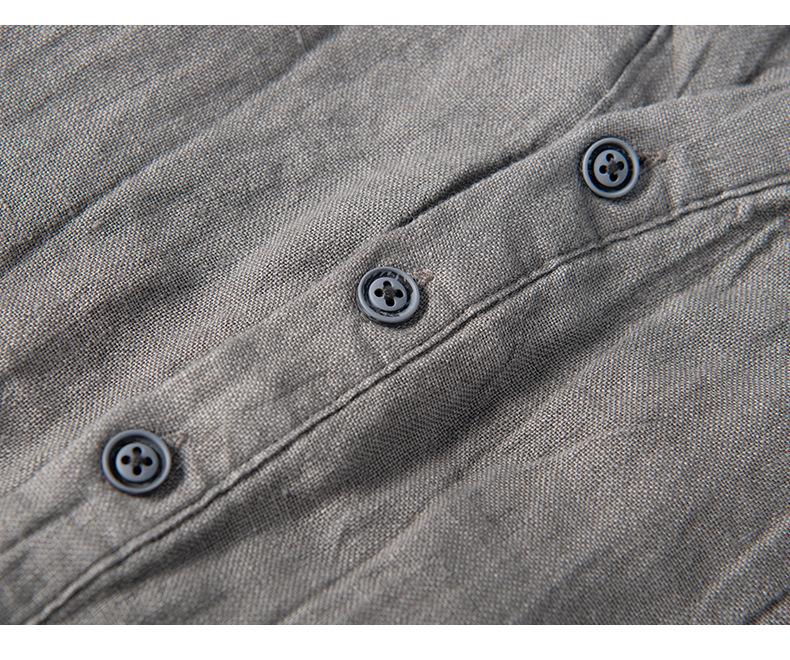 Мужская льняная рубашка-пуловер с V-образным вырезом в стиле ретро, национальный тренд - с короткими рукавами, воротником-стойкой, легкая, дышащая