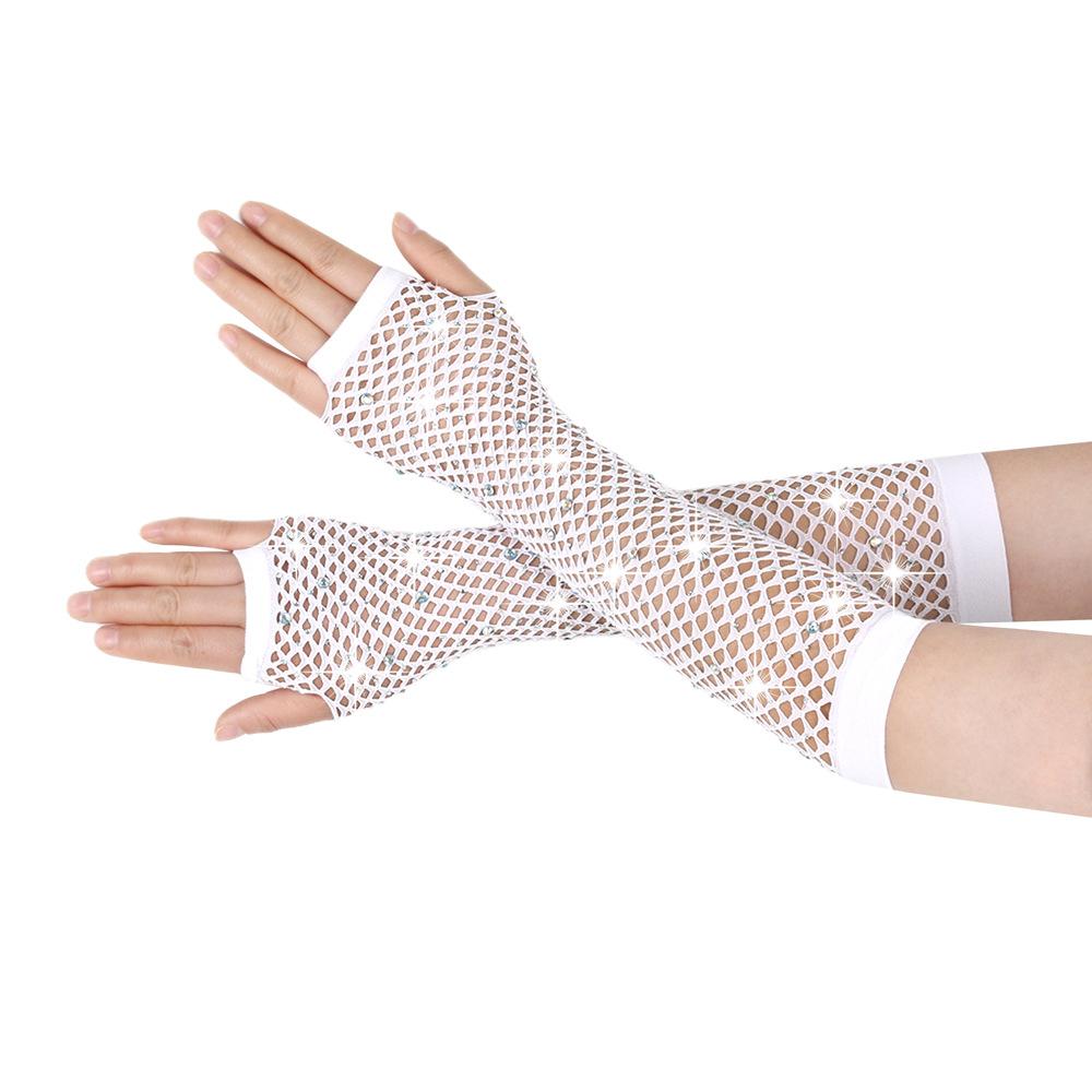 Перчатки с бриллиантами для вечеринок, рыболовная сеть, эластичные сетчатые перчатки, ретро-ночной клуб, сексуальные, горячие, длинные перчатки с бриллиантами
