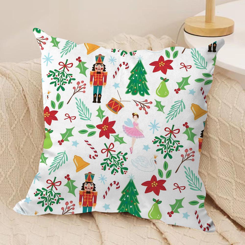 Nutcracker Soldier Cushion Cover Soft Plush Fabric Double-Sided Printed Sofa Cushion Cover for All Seasons Home Decor Gift