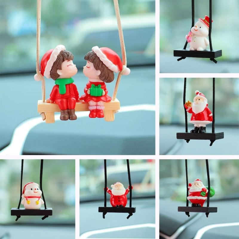 Festival Swinging Santa Auto Mirror Hanging Decoration Resin Christmas Ornament For Car Home Decoration