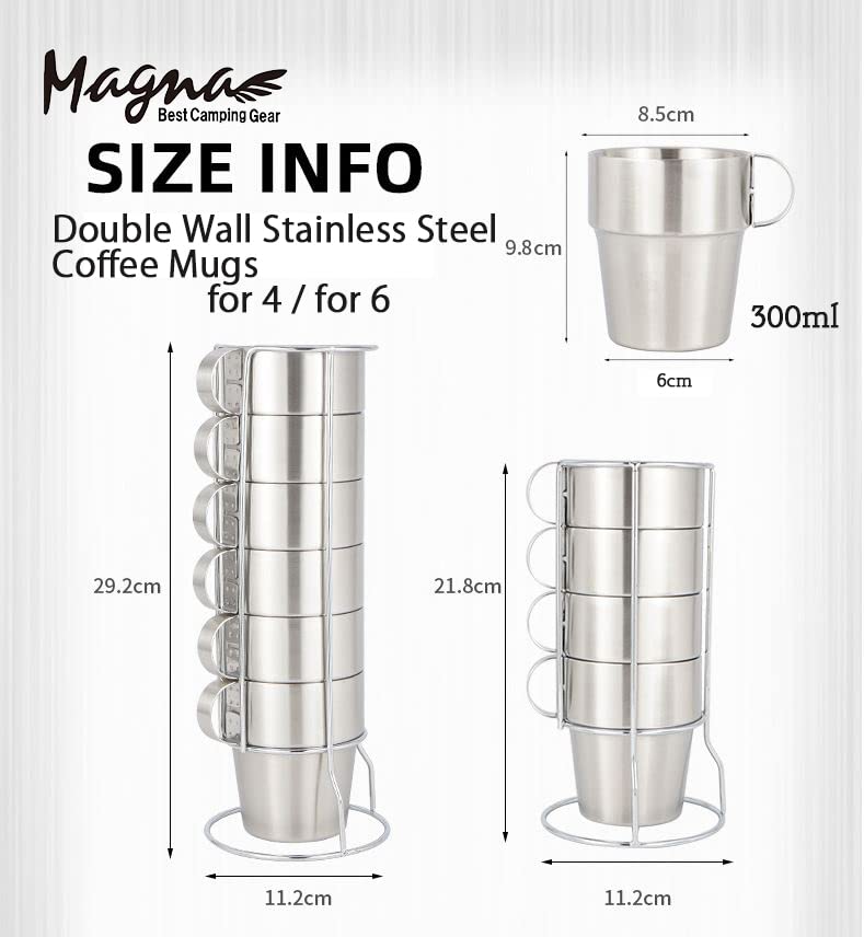 MAGNA Mug Camping Thermal Mug Outdoor Stainless Steel Double Wall Dual Structure Mug Set with Mesh Bag of (Set 4)