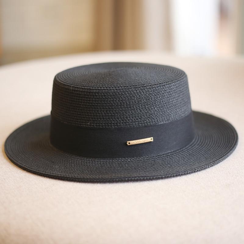 Элегантная летняя соломенная федора с плоским верхом в корейском стиле для женщин - Универсальная повседневная отпускная шляпа от солнца