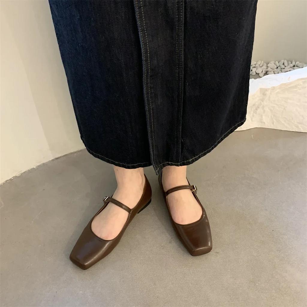 2025 Spring New Women Mary Jane Shoes Fashion Square Toe Shallow Slip On Ladies Flat Shoes Soft Sole Outdoor Dress Ballerina