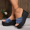 Foreign Trade Large Size One-character Denim Slippers Women Slippers New Korean Version Fashion Thick Bottom