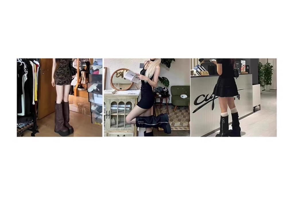 Женские ботфорты 2025 года на массивном каблуке - Большой обхват голенища, Ретро толстая подошва, Гофрированное голенище, Сапоги до колена.