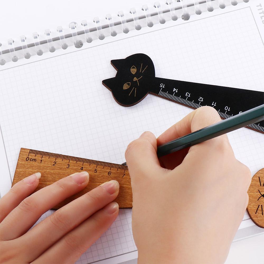 1PC Wooden Cute Cartoon Cat Household Straight Ruler Student Tools Sewing Ruler Drawing Ruler