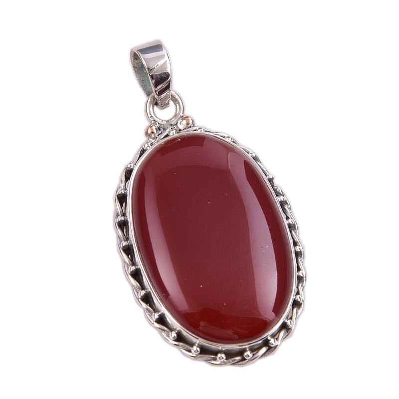 Подвеска из натурального камня сердолик, 925 пробы, 1,50 дюйма, C4p96