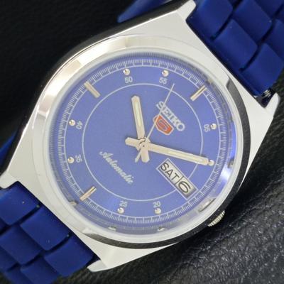ВОССТАНОВЛЕННЫЕ ВИНТАЖНЫЕ МУЖСКИЕ ЧАСЫ SEIKO 5 AUTOMATIC JAPAN С СИНИМ ЦИФЕРБЛАТОМ a434683-2