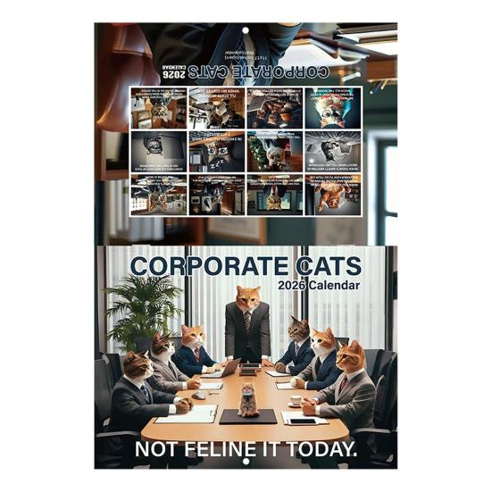 2026 Wall Calendar 12-month Cat Theme Calendar Funny Corporate Cat Wall Hanging Planner for Home Office School