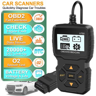 Сканер OBD2, считыватель кодов, проверка системы двигателя, очистка/стирание кодов, считывание информации об автомобиле, диагностический инструмент для автомобиля, тестер аккумулятора V750, многоязычный