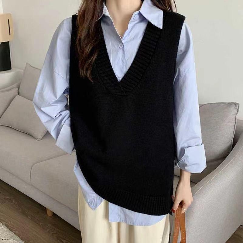 Women's Autumn Slimming Sleeveless Knitted Vest with Lazy Collar