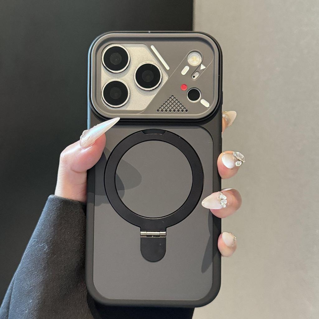 Магнитный держатель для Apple 17 Pro Max и iPhone 16 с механической зеркальной рамкой и матовым чехлом для телефона