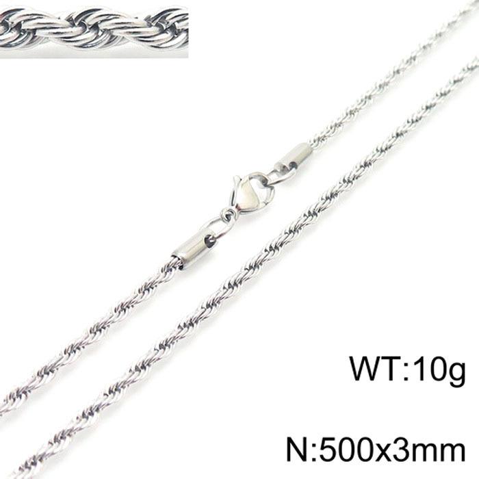 Durable Stainless Steel Rope Chain Necklace - Multi-Size, Titanium Steel for Men and Women