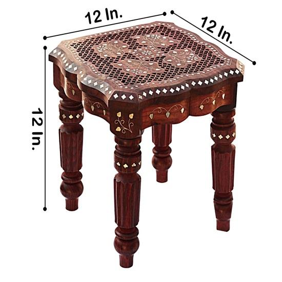 30.48 Cm Sheesham Wood Brass Carving Round Beautiful Carving Design Side Table Coffee Table Outdoor Table Living Room Furniture