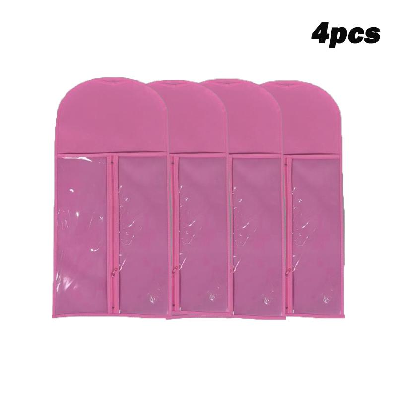 4pcs Non-woven Fabric Wig Storage Bag With Hook Hair Extension Holder Zipper Style Long Hair Storage Rack Wig Organizer