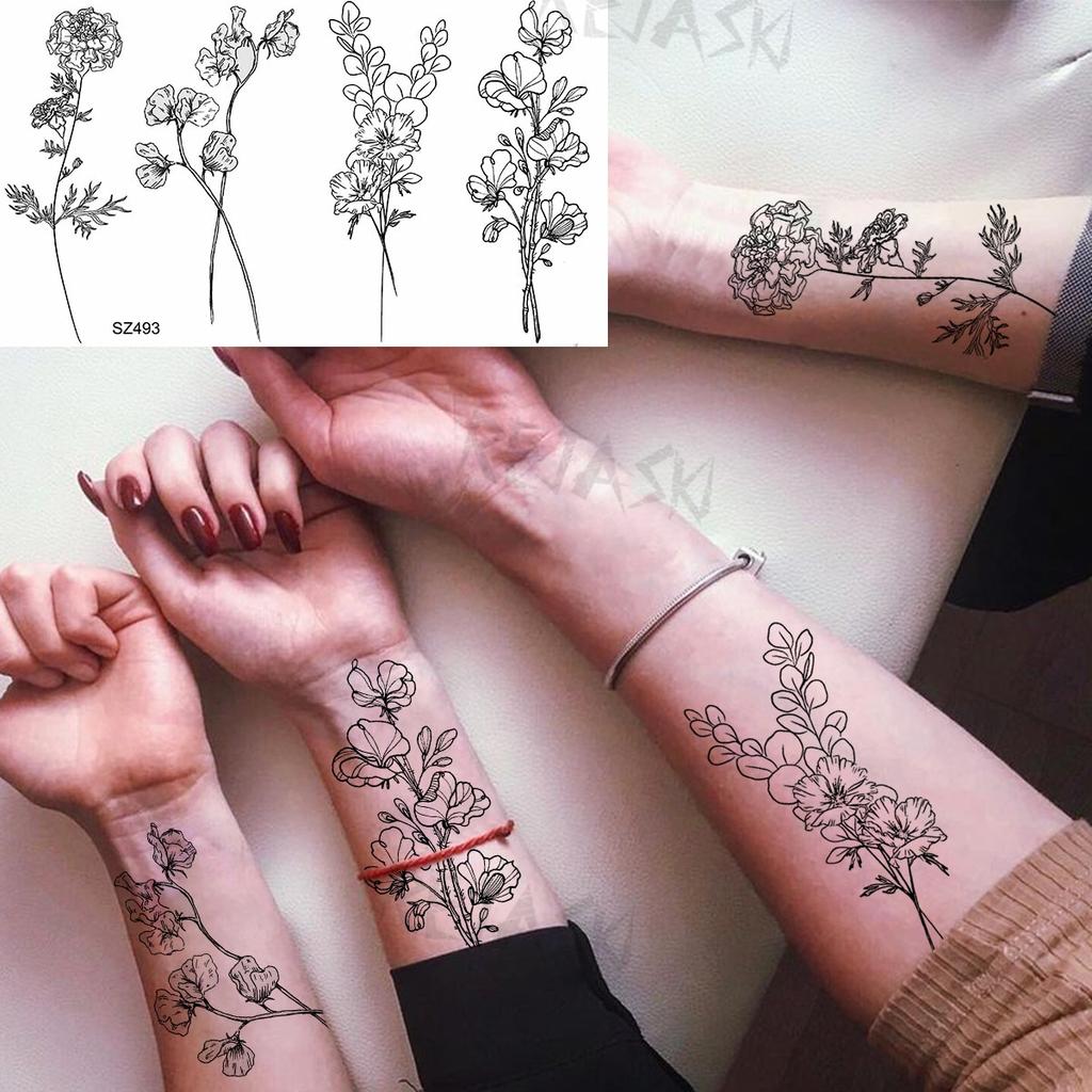 Hyacinth Daisy Temporary Tattoos For Women Girl Lavender Peony Fake Tattoo Sticker Daffodil Tulip Wrist Fashion Waterproof Tatoo