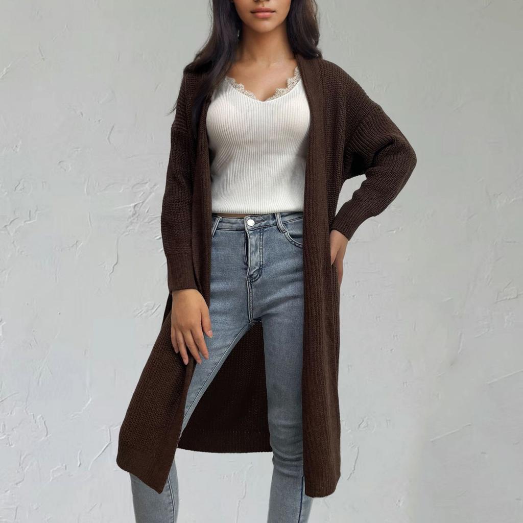 Женский модный вязаный кардиган свитер средней длины повседневный свободный свитер куртка