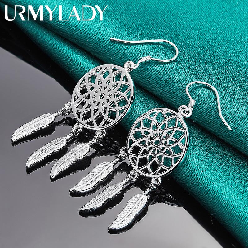 Серьги из стерлингового серебра 925 пробы с круглыми цветочными перьями, модные очаровательные ювелирные изделия