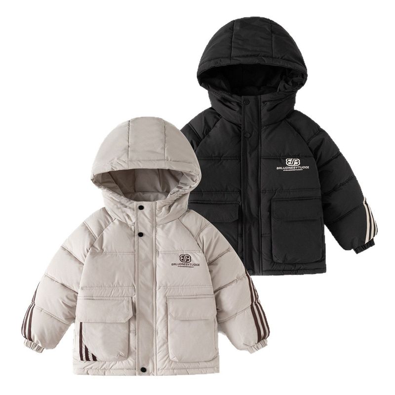 Winter Children's Clothing for Boys, Hooded Mid-Length Coat, Children's Fleece-Lined Thickened Cotton Jacket, Warm Cotton Coat for Older Children