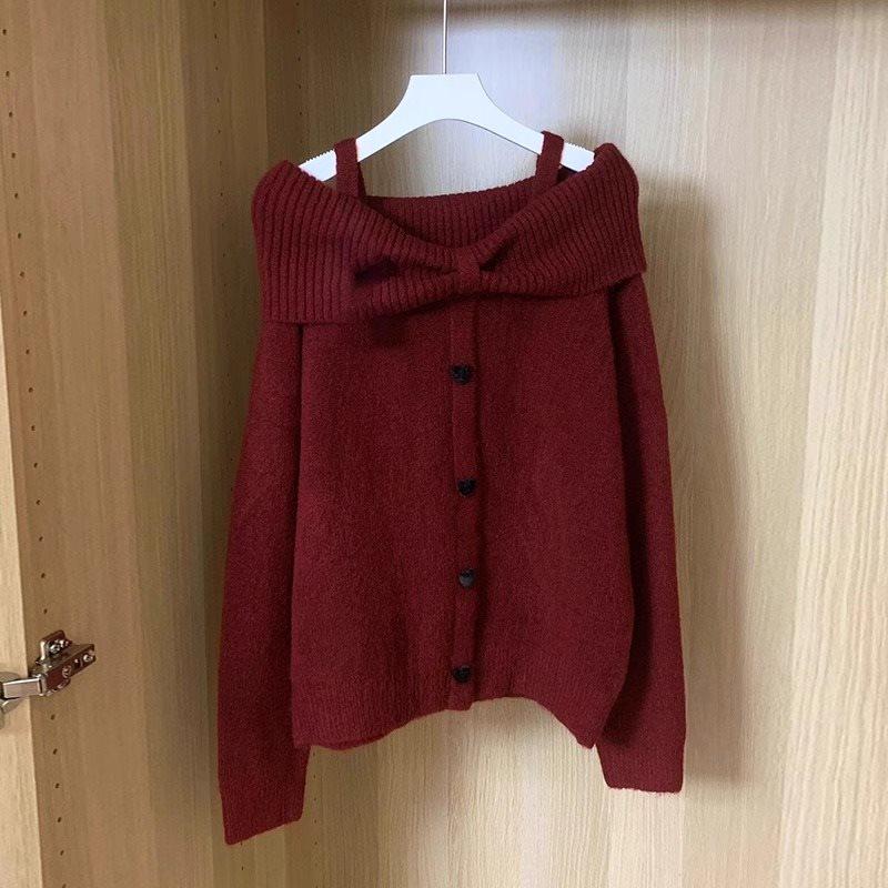 2025 Sweet Off-Shoulder Knit Sweater for Women - Korean Autumn/Winter Style