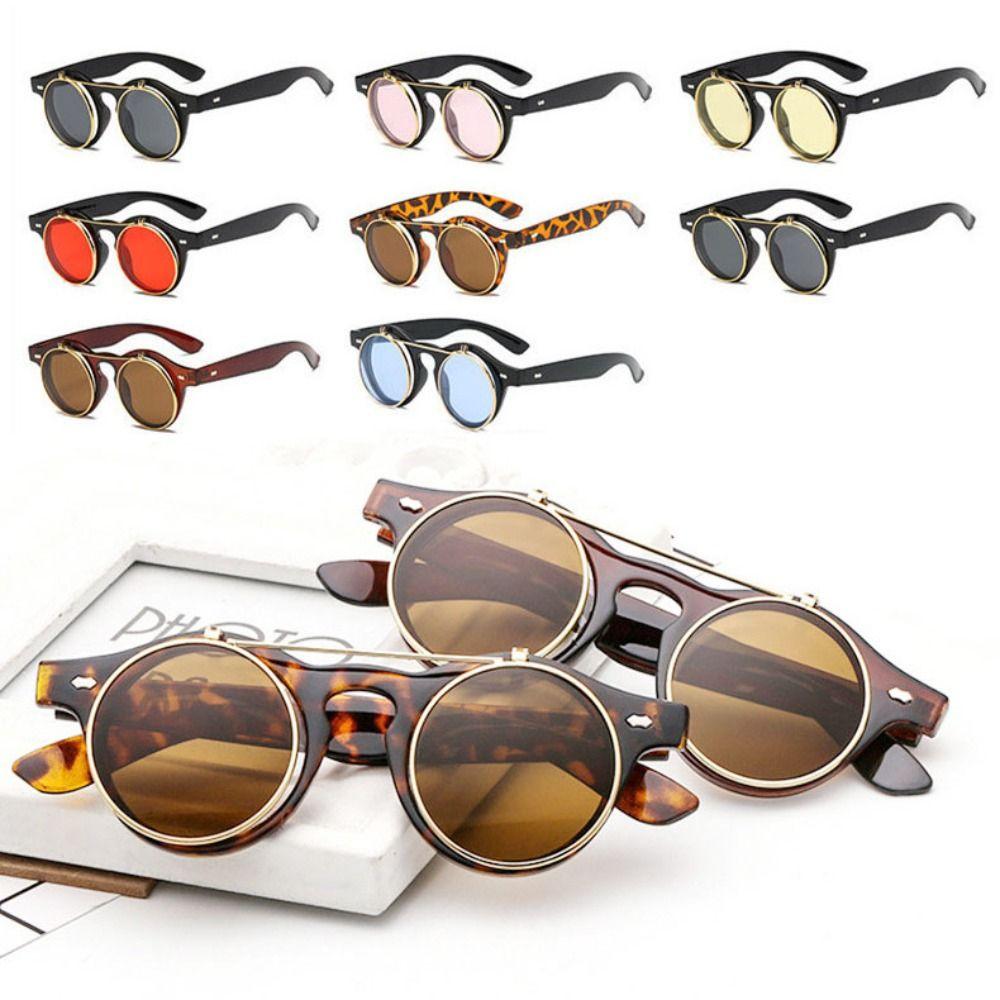 Round Frame Flip Cover Sunglasses Sun-Protective Black Shades Glasses Outdoor Sunglasses