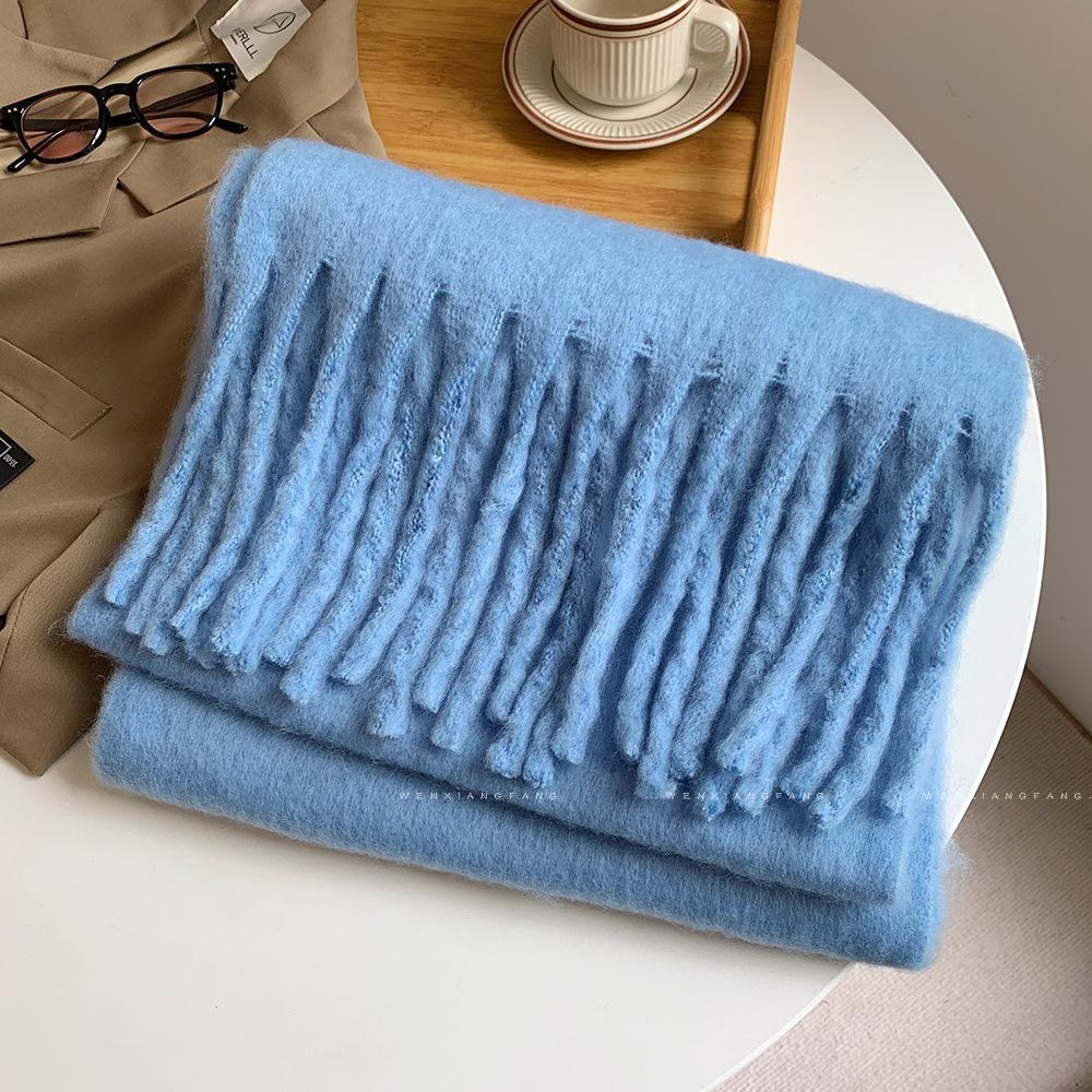 2025 Autumn/Winter New Women'S Extended Thick Solid Color Mohair Scarf Coarse Braid Student Shawl Neck