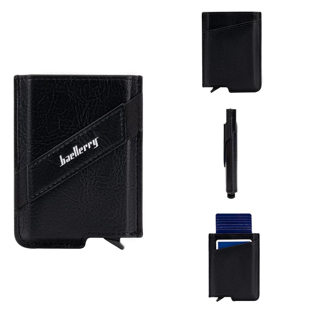 Baellerry Мужская мода Всплывающий держатель для карт с защитой RFID Кошелек большой емкости из искусственной кожи Антимагнитный алюминиевый чехол с эластичным ремешком