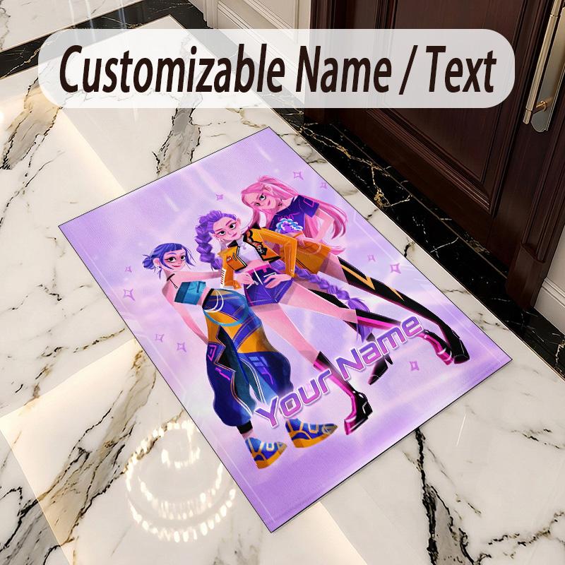 Crystal Velvet Rug Kpop Demon Hunters Print Custom Name Text Floor Mat Home Decor
