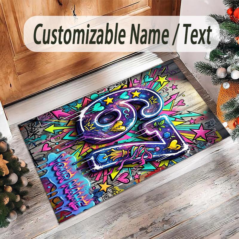 Graffiti Theme Crystal Velvet Rug Personalized Custom Name Text Soft Floor Mat Home Decor